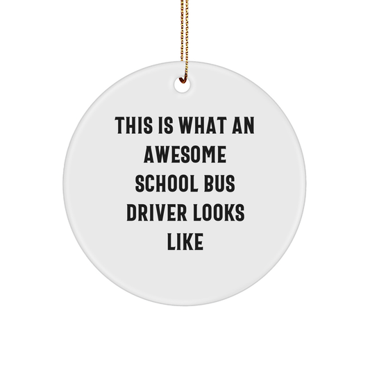 Funny School Bus Driver Gifts from Friends - This Is What An Awesome School Bus Driver Looks Like Circle Ornament for Christmas - Image 1