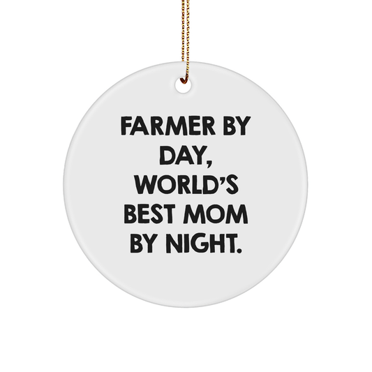 Farmer Gifts from Family - 'Farmer By Day, World's Best Mom By Night.' Circle Ornament for Christmas, Gift for Farmer Women - Image 1