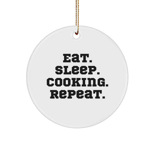 Cooking Enthusiasts Gifts from Friends for Cooking Lovers, Eat. Sleep. Cooking. Repeat. White Circle Ornament for Christmas - Image 1