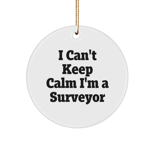 Surveyor Gifts I Can't Keep Calm Funny White Circle Ornament for Men Friends Family, Gifts from Friends to Surveyor, Perfect Christmas Unique Gift Ideas - Image 1