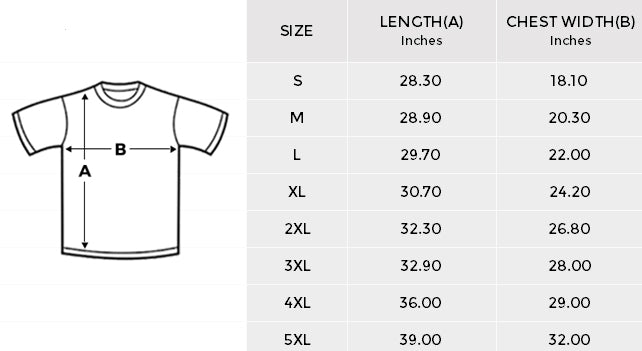 Cancer T-shirt Size Chart