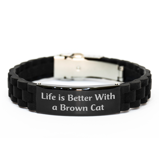 Funny Brown Cat Gifts for Men, Life Is Better with a Brown Cat Glide lock Clasp Bracelet, Adjustable Father's Day Unique Gifts from Men to Friends - Image 1