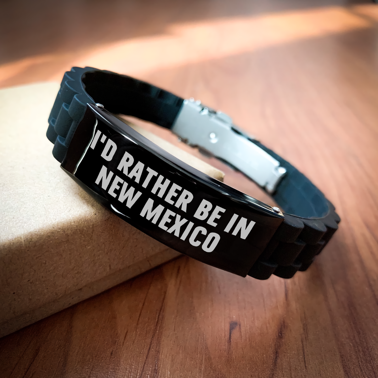 Funny New Mexico Gifts for Mom, 'I'd Rather Be In New Mexico' Glide lock Clasp Bracelet from Friends, Family or Coworkers - Image 2