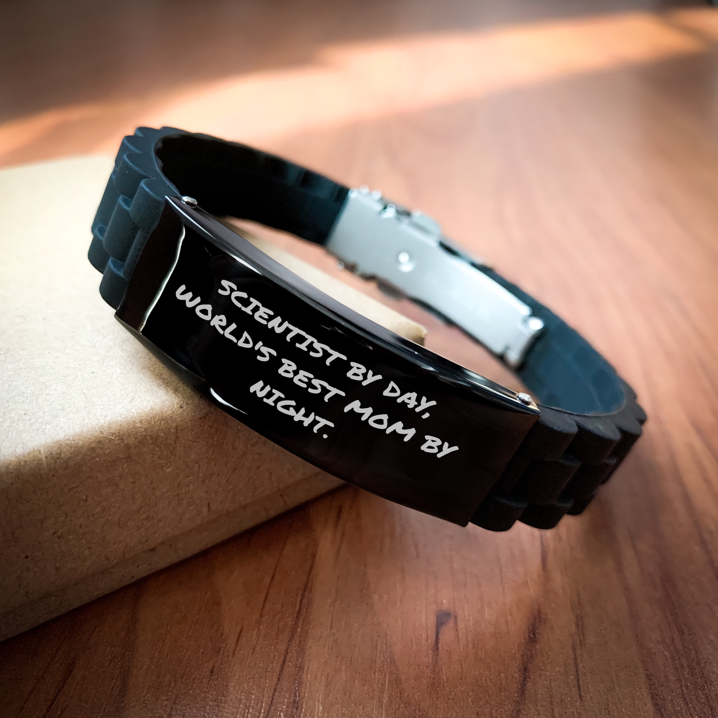 Scientist Gifts, Funny Quote, Glide lock Clasp Black Stainless Steel Silicone Adjustable Bracelet for Men, Gifts from Women, Father's Day Unique Gifts for Scientist Dad - Image 2