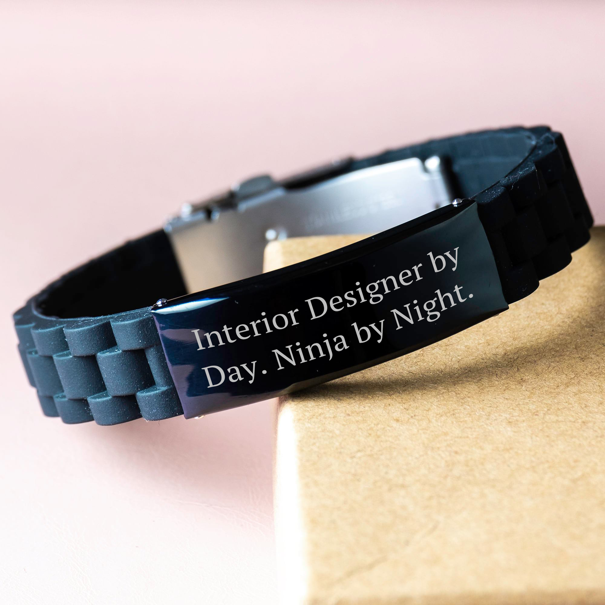 Interior Designer Gifts from Friends - Funny Quote Inspiration for Mom's Day - Glide lock Clasp Adjustable Silicone Silver Black Stainless Steel Jewelry for Her - Image 3