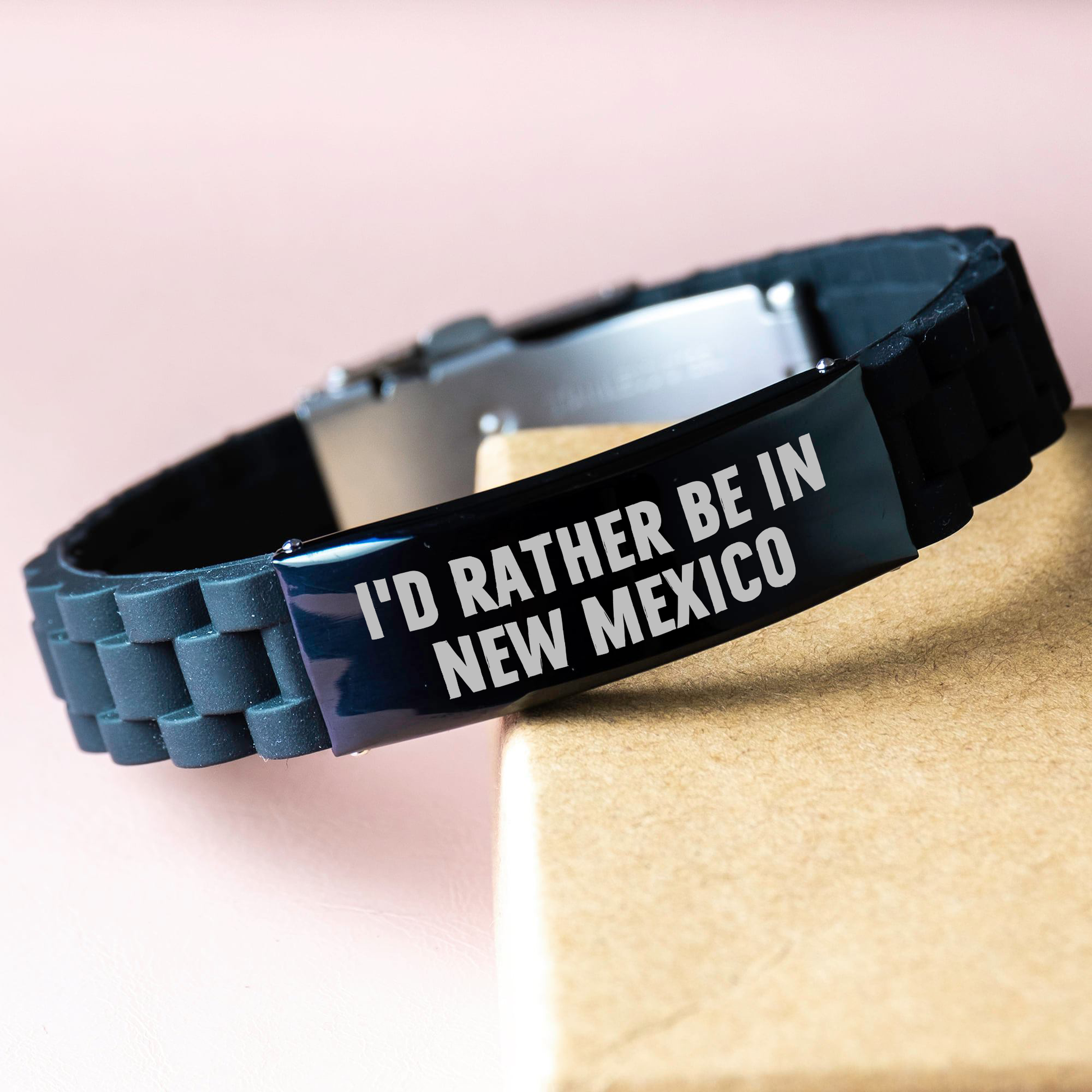 Funny New Mexico Gifts for Mom, 'I'd Rather Be In New Mexico' Glide lock Clasp Bracelet from Friends, Family or Coworkers - Image 3
