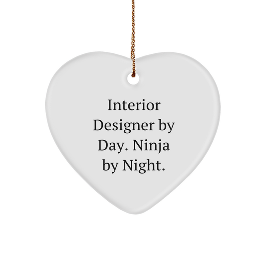 Interior Designer Gifts from Friends - Funny Heart Ornament for Christmas, 'Interior Designer By Day. Ninja By Night.' Quote - Image 1