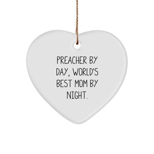 Preacher Gifts by Day, Heartwarming Christmas Ornaments by Night - Funny Quote Gifts for Men, Women, Friends, Family, Coworkers - White Heart Shaped MDF Ornament - Image 1