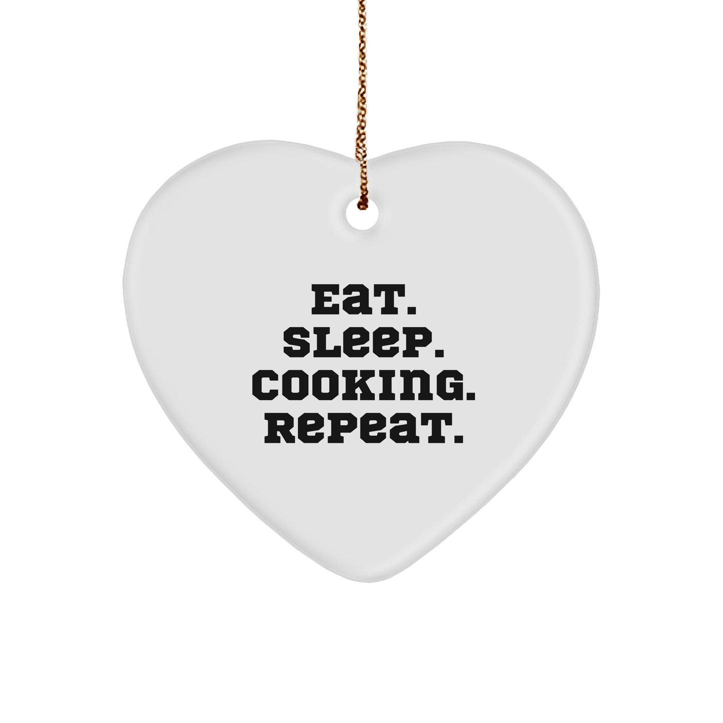 Cooking Enthusiasts Gifts, Eat. Sleep. Cooking. Repeat. Christmas Heart Ornament for Friends, Family, Coworkers - Image 1