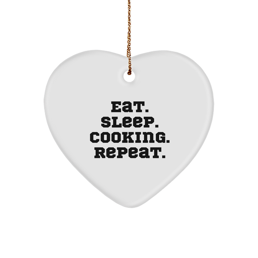 Cooking Enthusiasts Gifts, Eat. Sleep. Cooking. Repeat. Christmas Heart Ornament for Friends, Family, Coworkers - Image 1