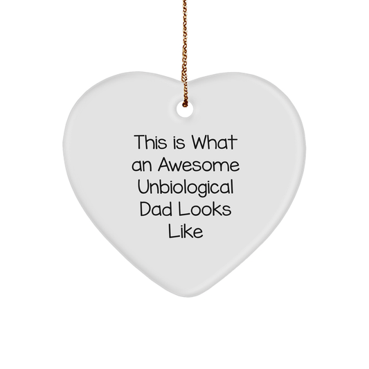 Funny Unbiological Dad Gifts from Men to Unbiological Dads - This Is What An Awesome Unbiological Dad Looks Like Heart Ornament for Christmas - Image 1