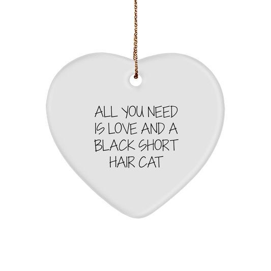 Black Short Hair Cat Lovers Gifts from Friends and Family - All You Need Is Love And A Heart Ornament for Christmas - Image 1