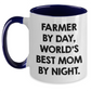 Farmer Gifts from Men - Funny Two Tone Coffee Mug, Farmer By Day, World's Best Mom By Night. - Unique Father's Day Unique Gifts for Farmers - Main