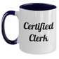 Funny Clerk Gifts from Friends and Family, Gifts for Clerks on Father's Day, Two Tone Coffee Mug, 'Certified Clerk' Quote - Main