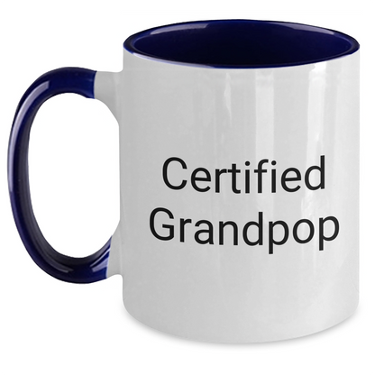 Funny Grandpop Gifts for Men - Certified Grandpop Two Tone Coffee Mug, Father's Day Unique Gifts from Family, 11oz Microwave and Dishwasher Safe - Main