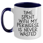 Funny Pekingese Dog Gifts from Men for Dad's Quote Time Spent with Pekingese Is Never Wasted, Two Tone Coffee Mug for Father's Day - Main