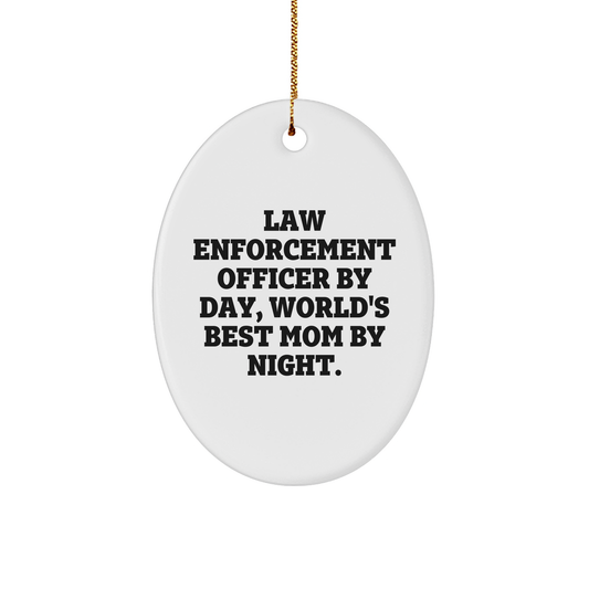Law Enforcement Officer Gifts from Friends - 'By Day, World's Best Mom By Night.' Oval Ornament, Christmas Unique Presents - Image 1