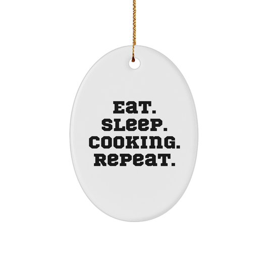 Funny Cooking Gifts from Friends for Men - Eat. Sleep. Cooking. Repeat. Oval Ornament for Christmas - Image 1