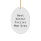 Boston Terrier Mom Ever Gifts from Friends for Christmas Unique Oval Ornament - Image 1