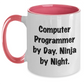 Computer Programmer Gifts from Coworkers - Funny Two Tone Coffee Mug with Computer Programmer By Day. Ninja By Night. Quote for Graduation Unique Gifts - Main