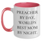 Preacher Gifts - Preacher By Day, World's Best Mom By Night. - Two Tone Coffee Mug, Funny, Graduation - Main