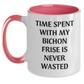 Bichon Frise Dog Lovers Gifts for Him - 'Time Spent With My Bichon Frise Is Never Wasted' Funny Patriotic Two Tone Coffee Mug from Mom, Dad, or Friend - Main