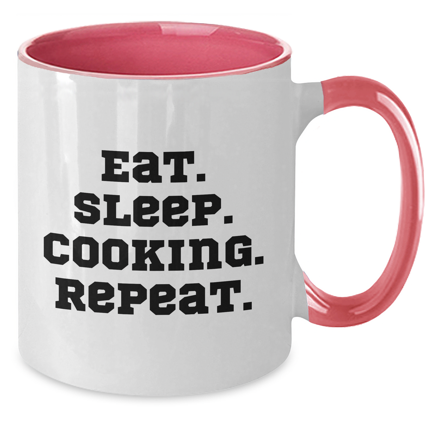 Funny Cooking Quote Two Tone Coffee Mug, Gifts from Men to Cooking Lovers on Father's Day, Eat. Sleep. Cooking. Repeat., Cooking Mugs for Dad - Additional