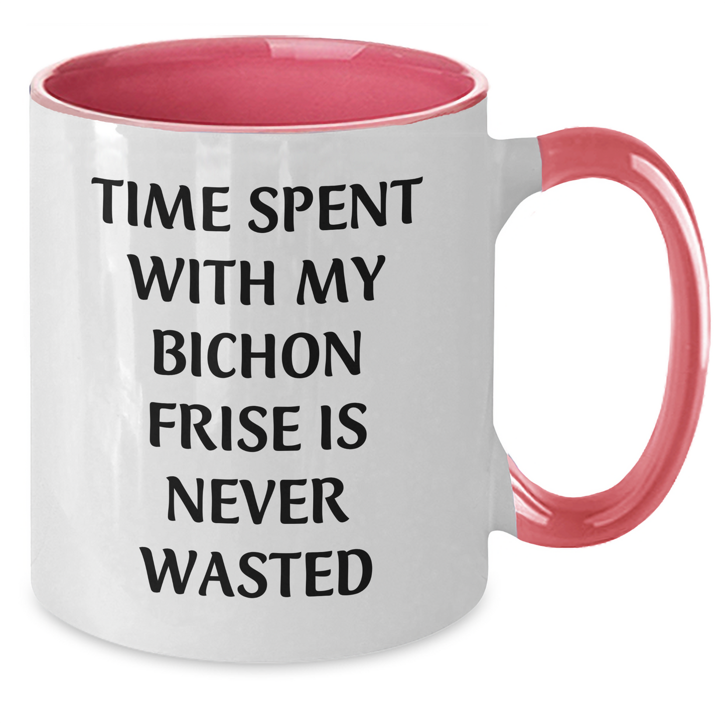 Bichon Frise Dog Lovers Gifts for Him - 'Time Spent With My Bichon Frise Is Never Wasted' Funny Patriotic Two Tone Coffee Mug from Mom, Dad, or Friend - Additional