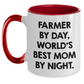 Farmer Gifts from Men - Funny Two Tone Coffee Mug, Farmer By Day, World's Best Mom By Night. - Unique Father's Day Unique Gifts for Farmers - Main