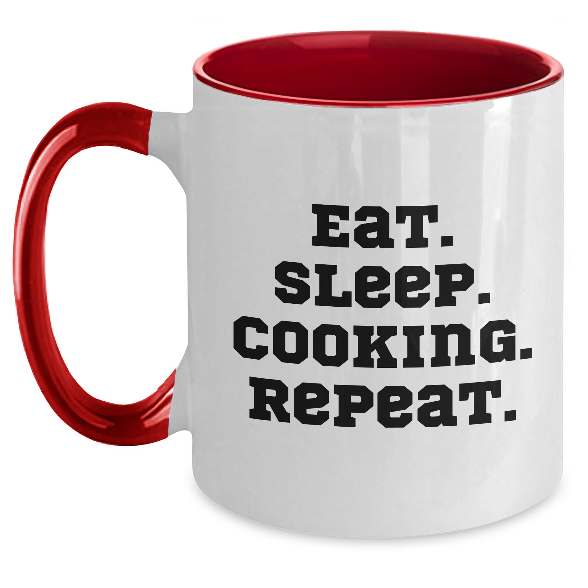 Funny Cooking Quote Two Tone Coffee Mug, Gifts from Men to Cooking Lovers on Father's Day, Eat. Sleep. Cooking. Repeat., Cooking Mugs for Dad - Main