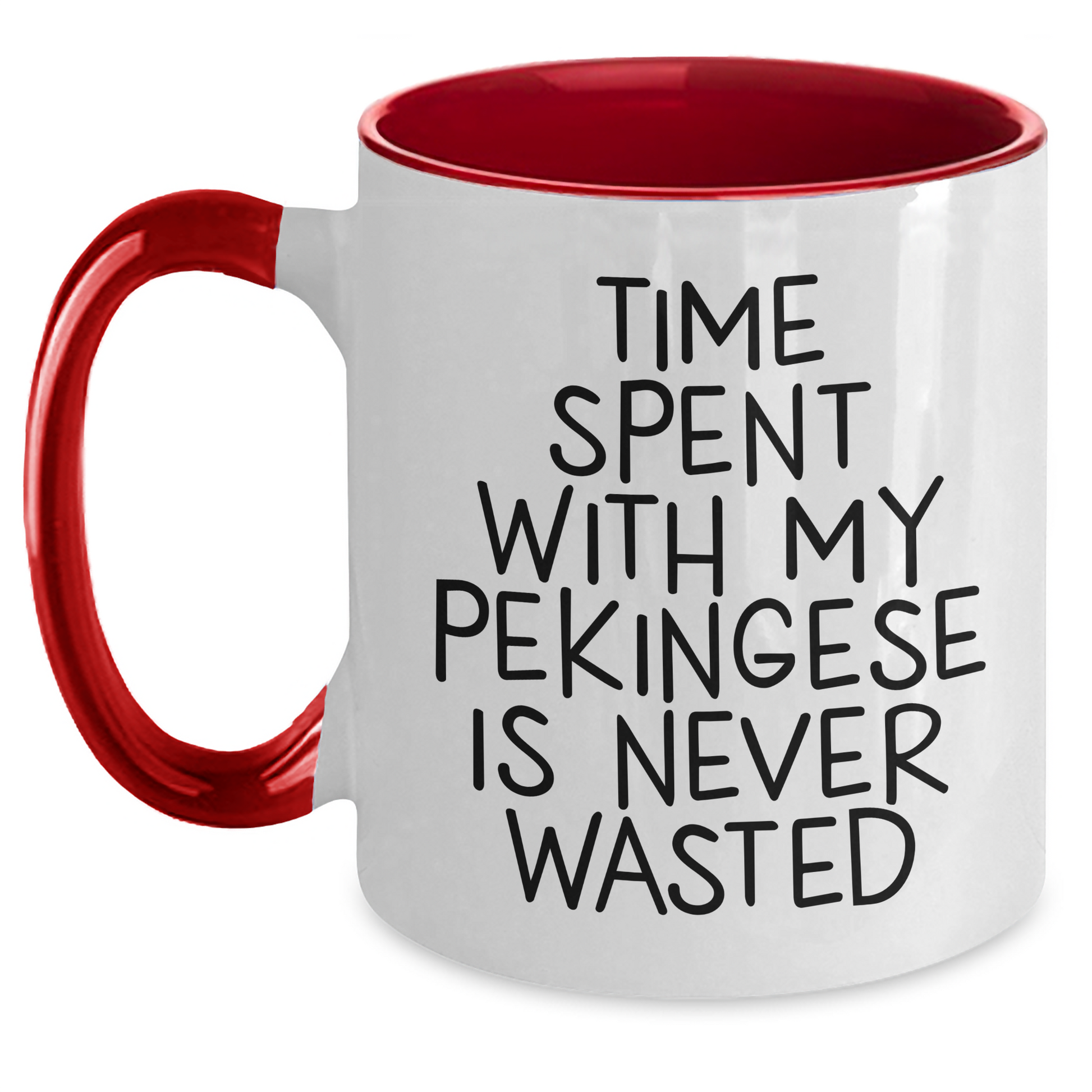 Funny Pekingese Dog Gifts from Men for Dad's Quote Time Spent with Pekingese Is Never Wasted, Two Tone Coffee Mug for Father's Day - Main