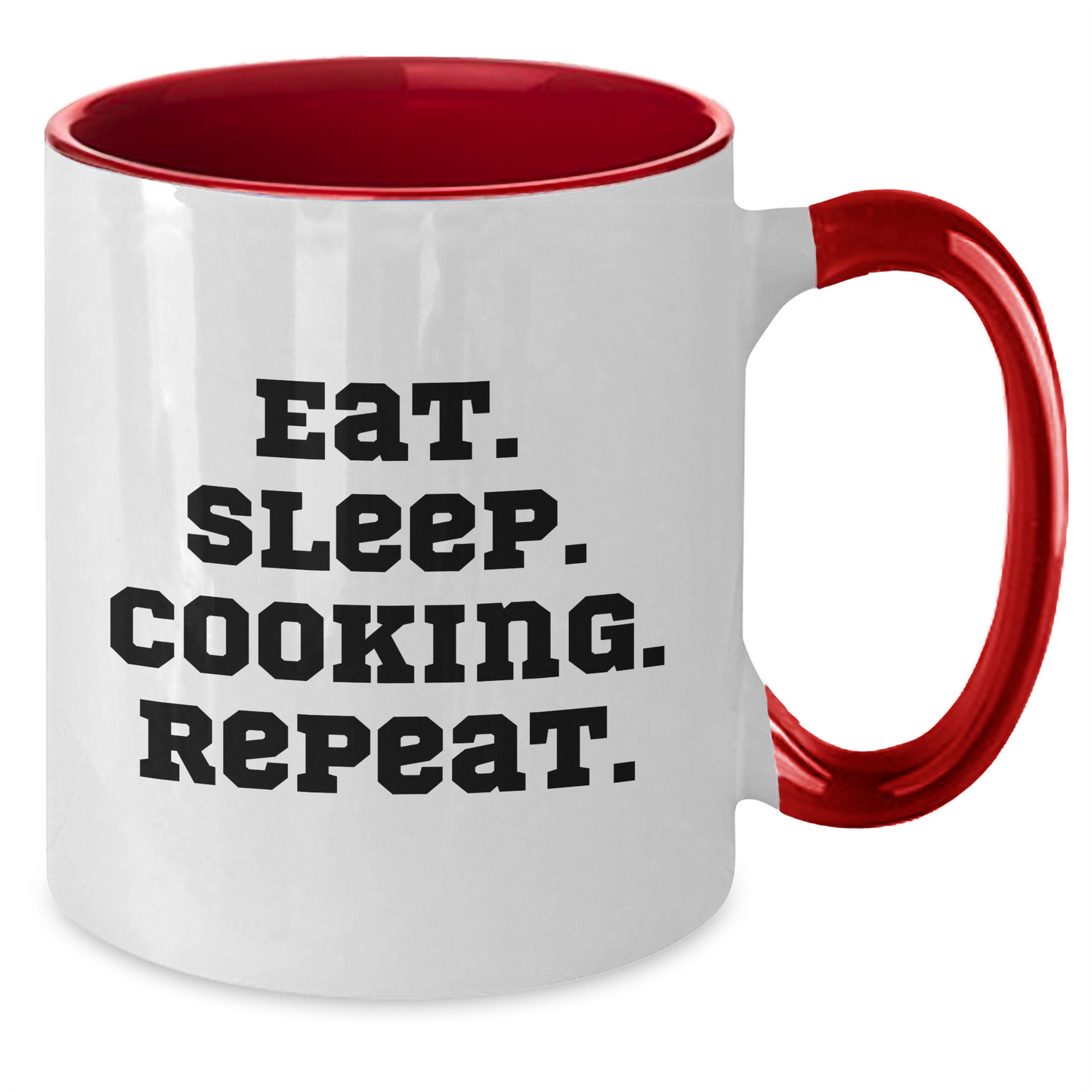 Funny Cooking Quote Two Tone Coffee Mug, Gifts from Men to Cooking Lovers on Father's Day, Eat. Sleep. Cooking. Repeat., Cooking Mugs for Dad - Additional