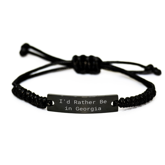 Georgia Rope Necklace, 'I'd Rather Be In Georgia', Adjustable Black Stainless Steel with Interlaced Rope, Unique Gifts from Friends to Men in Georgia for Graduation - Image 1