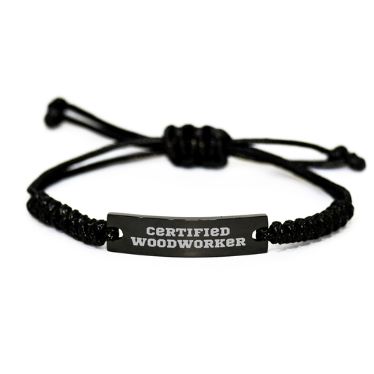 Woodworker's Delight Rope Bracelet, Gifts from Friends for Mother's Day, 'Certified Woodworker' Quote, Adjustable Black Rope Gift - Image 1