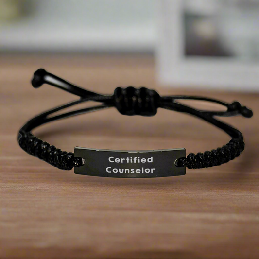 Funny Counselor Gifts from Men - Inspirational Rope Bracelet for Certified Counselors on Father's Day, Gifts for Counselors, Adjustable Black Stainless Steel with Interlaced Rope - Image 1