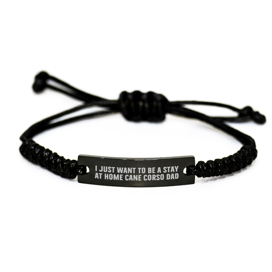 Cane Corso Dad's Funny Stay at Home Rope Gift, Black Stainless Steel with Interlaced Rope, Adjustable Rope Bracelet for Men, Gifts from Dad, Father's Day Unique Gifts for Cane Corso Dog Lovers - Image 1