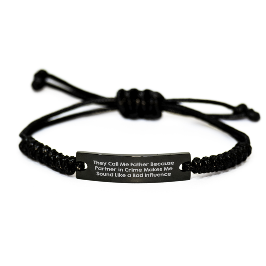 Funny Father Gifts, Rope Bracelet with Inspirational Quote, Gifts from Men for Father's Day, Unique Rope Jewelry for Dad, Adjustable Black Stainless Steel Rope - Image 1