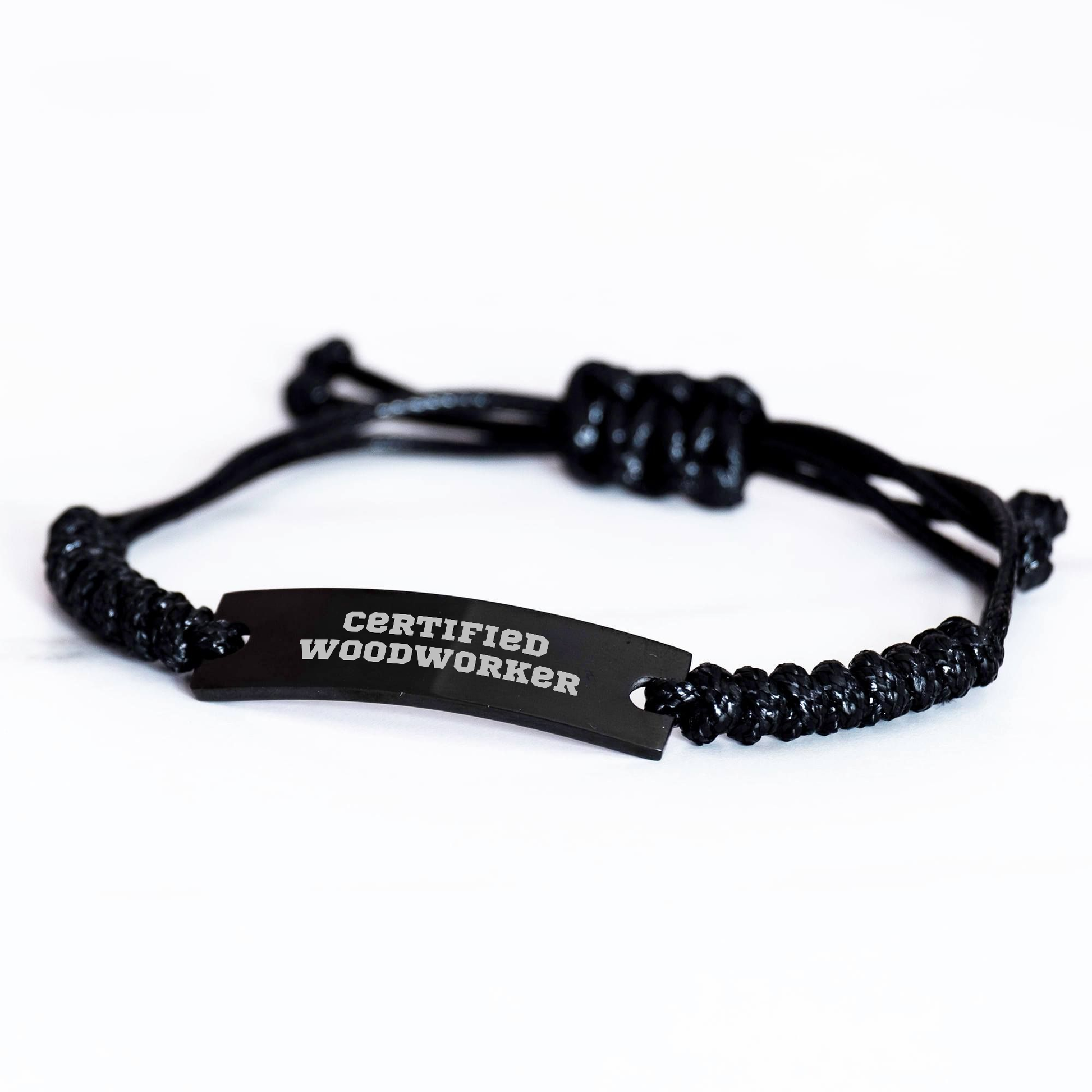 Woodworker's Delight Rope Bracelet, Gifts from Friends for Mother's Day, 'Certified Woodworker' Quote, Adjustable Black Rope Gift - Image 2