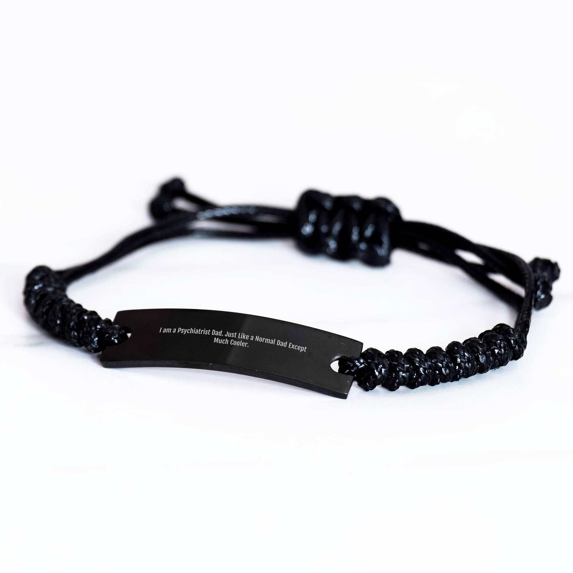 Psychiatrist Dad Rope Bracelet, Funny Quote, Mother's Day Unique Gifts from Men to Women, Black Stainless Steel, Adjustable, Organza Bag - Image 2