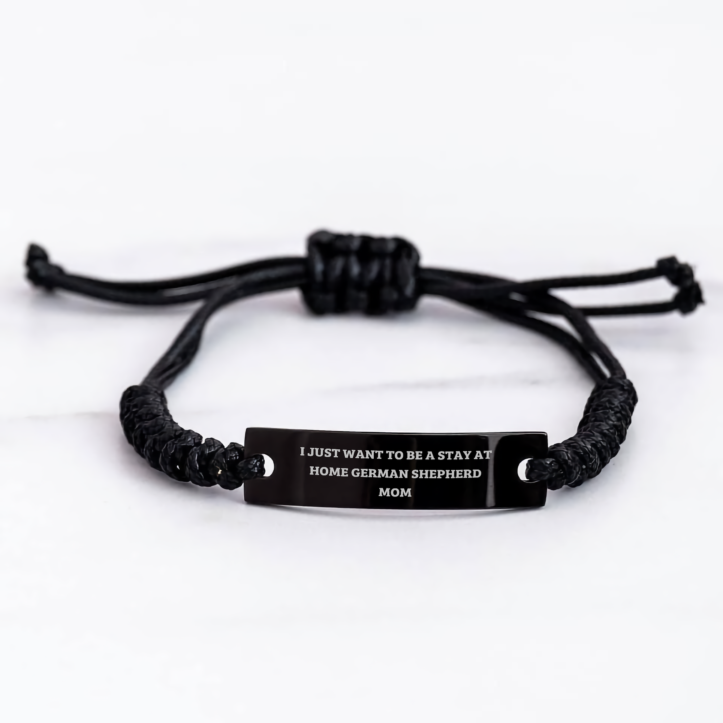 German Shepherd Mom Gifts, I Just Want To Be A Stay At Home Mom, Father's Day Rope Braceltes for Men, Black Stainless Steel Adjustable Wristband, From Friends - Image 3