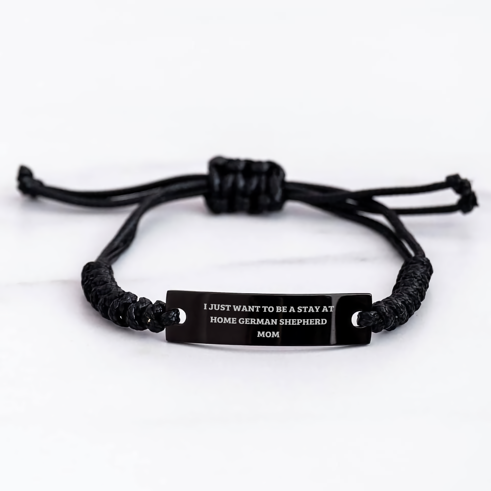 German Shepherd Mom Gifts, I Just Want To Be A Stay At Home Mom, Father's Day Rope Braceltes for Men, Black Stainless Steel Adjustable Wristband, From Friends - Image 3