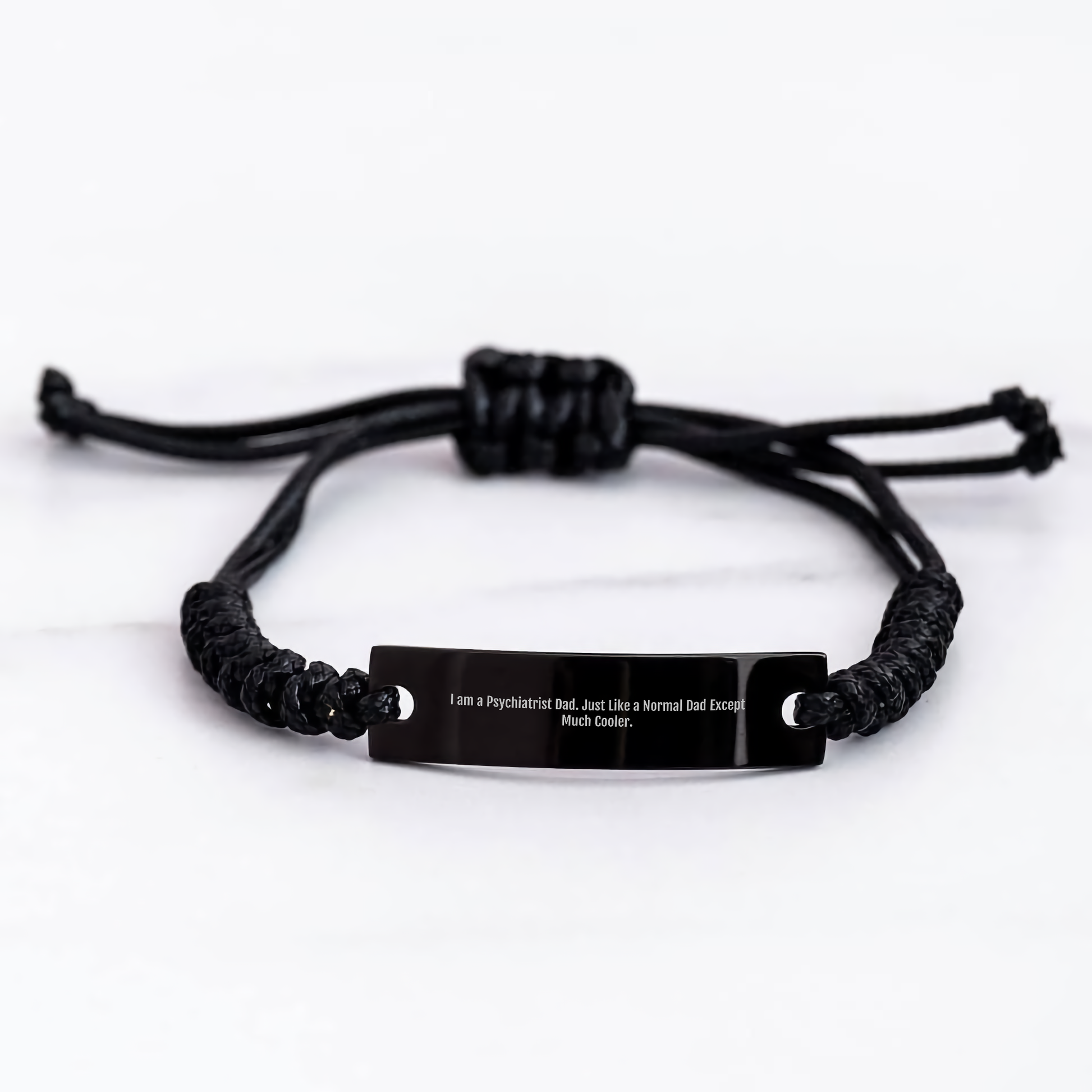 Psychiatrist Dad Rope Bracelet, Funny Quote, Mother's Day Unique Gifts from Men to Women, Black Stainless Steel, Adjustable, Organza Bag - Image 3