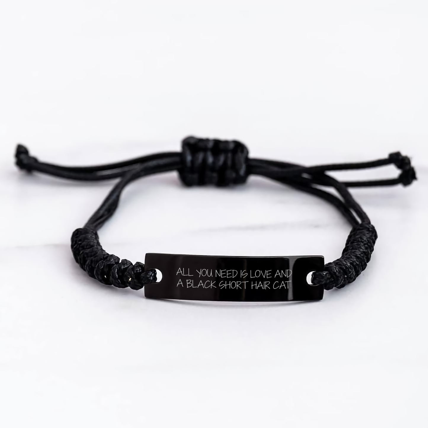 Funny Black Short Hair Cat Gifts from Mom, Adjustable Rope Bracelet for Black Short Hair Cat Lovers, All You Need Is Love And A Black Short Hair Cat Mothers Day Unique Gifts - Image 3