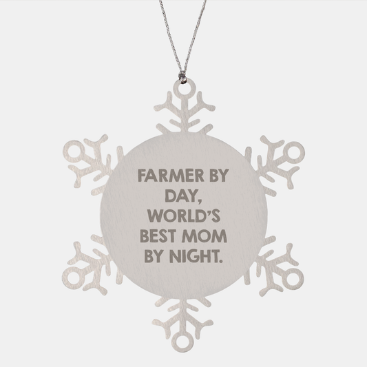 Farmer Gifts from Men, Snowflake Ornament for Farmer By Day, World's Best Mom By Night., Funny Christmas Unique Gifts - Image 1