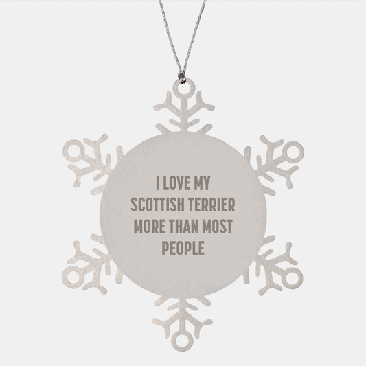 Funny Scottish Terrier Dog Gifts from Friends, I Love My Scottish Terrier More Than Most People, Snowflake Ornament for Scottish Terrier Dog, Christmas Unique Gifts - Image 1