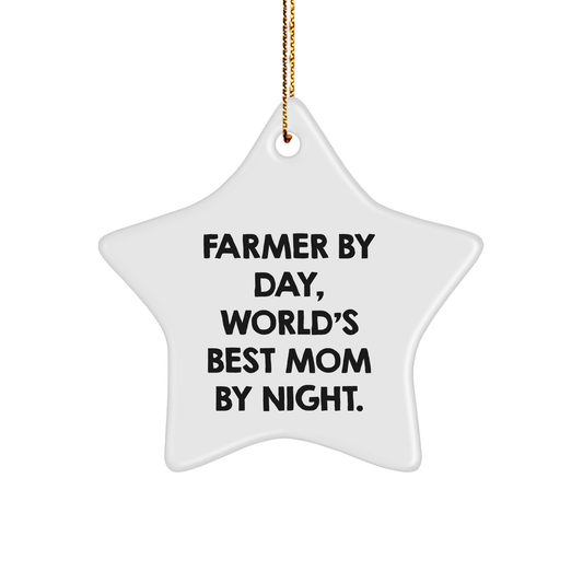 Farmer's Star Ornament Gifts from Mom - 'Farmer By Day, World's Best Mom By Night.' - Image 1