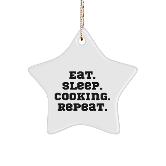 Cooking Enthusiasts' Gifts from Friends, Family, or Coworkers - 'Eat. Sleep. Cooking. Repeat.' Star Ornament for Men, Women, or Cooking Lovers - Image 1