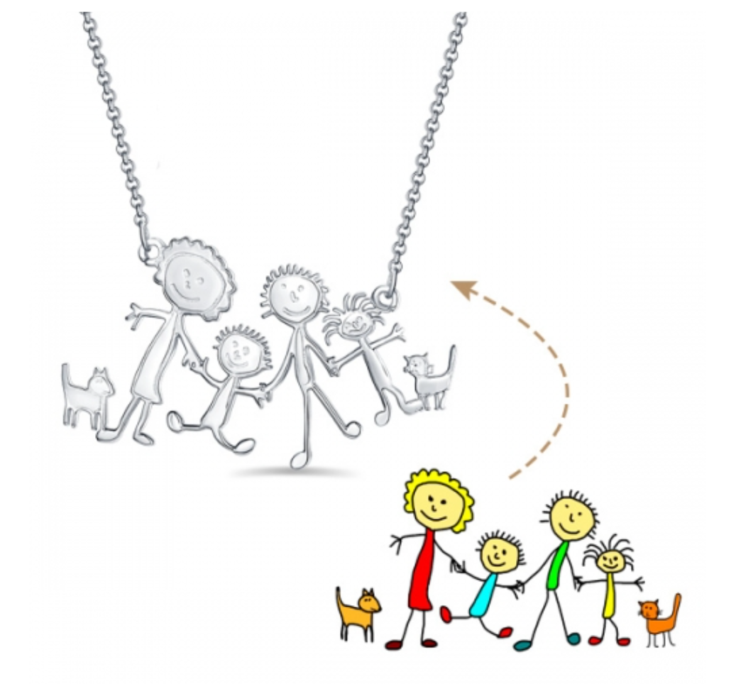 Kids Drawing Necklace - 925 Sterling Silver