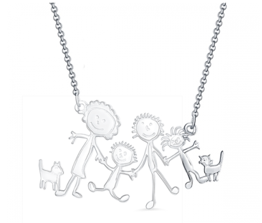 Kids Drawing Necklace - 925 Sterling Silver