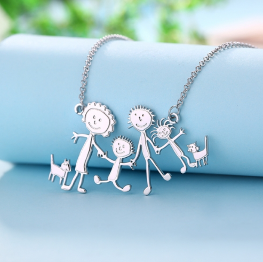 Kids Drawing Necklace - 925 Sterling Silver